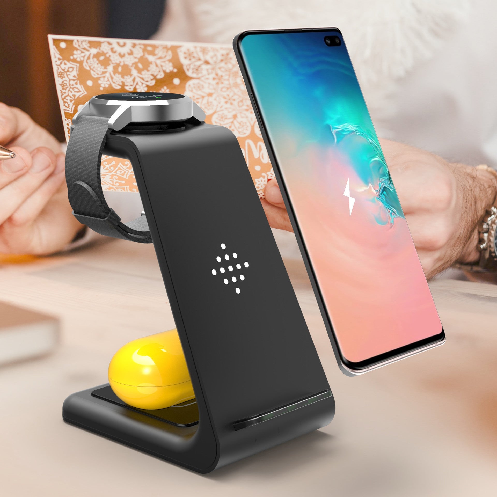 3-in-1 Fast Wireless Charging Station – Phone, Watch & Earbuds Charging Dock Stand
