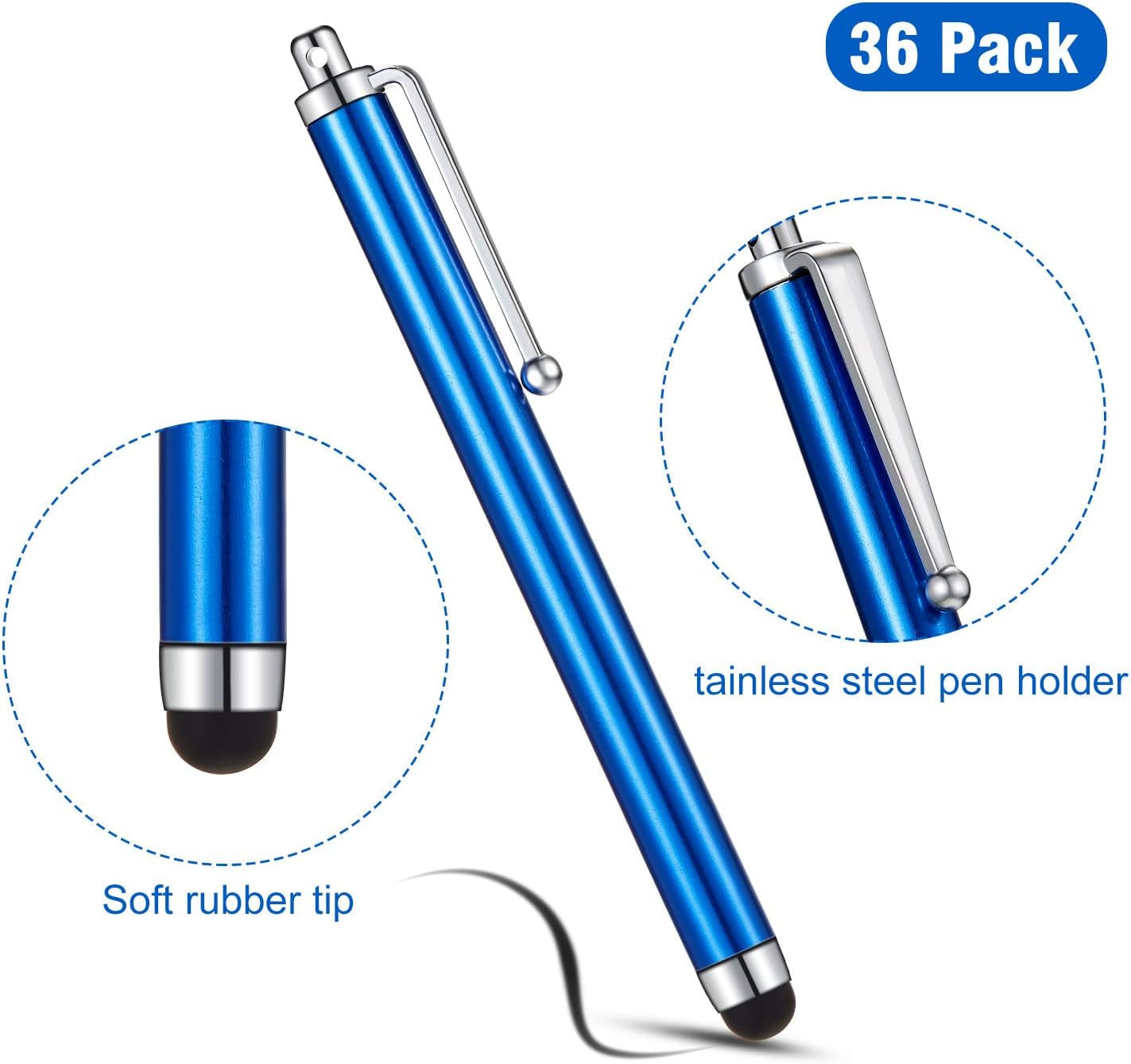 36 Pcs Stylus Pen for Universal Capacitive Touch Screens Devices, Stylus Pen Compatible with Tablet for Classroom Travel Olders Friendly(Black, Silver, Dark Blue, White)