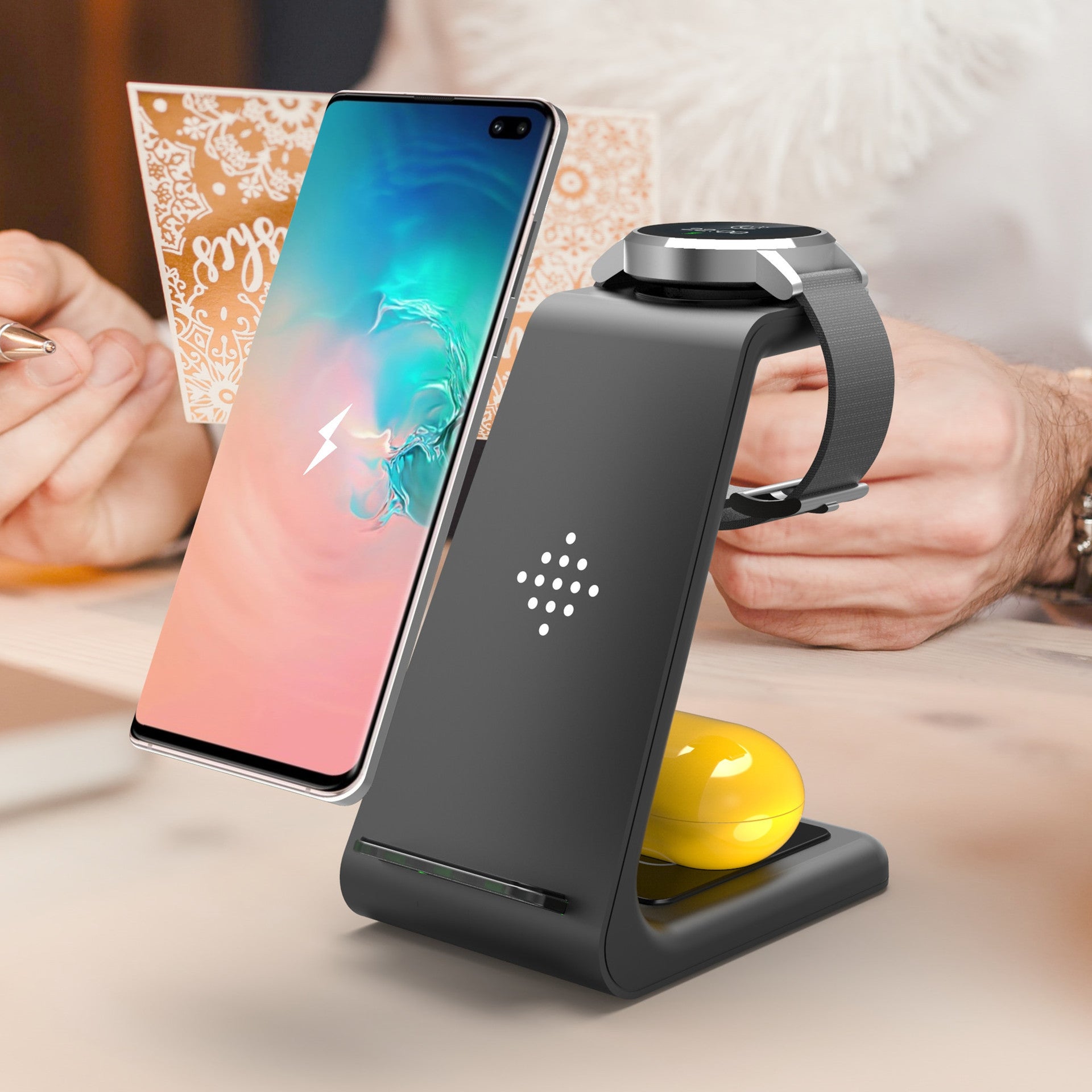 3-in-1 Fast Wireless Charging Station – Phone, Watch & Earbuds Charging Dock Stand